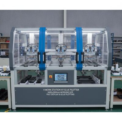 4 Çalışma İstasyonu XY Yapıştırıcı, Sıcak Erime ve Soğuk Yapıştırıcı Uygulamaları için 3000x2000mm Çalışma Boyutu